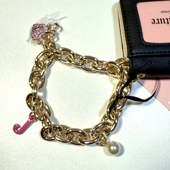 Juicy Couture Liquorice Top Notch Card Case Key Fob Wallet + Chunky Chain NWT - Picture 6 of 7